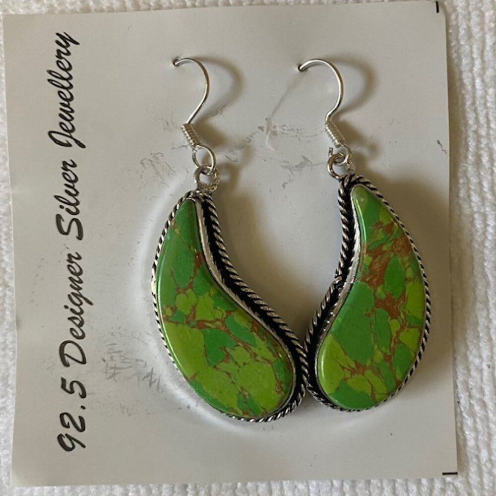 92.5 Designer Silver Earrings with Stone Center